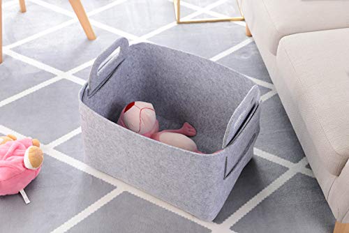 Minoisome Storage Basket Felt Storage Bin Collapsible& Convenient Box Organizer with Carry Handles for Office Bedroom Closet Babies Nursery Toys Laundry (Light grey, 15.7inch（L）×11inch（W）×10inch（H）) - color: Light grey, size: 15.7inch（L）×11inch（W）×10inch（