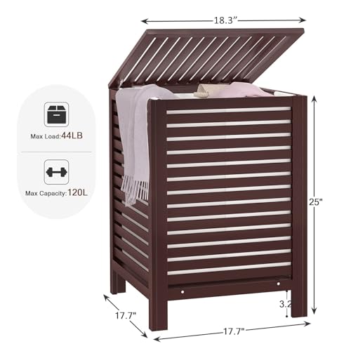 Homykic Bamboo Laundry Hamper with Lid, 120L Large Clothes Laundry Sorter with Removable 2-Section Liner Bag, Raised Laundry Basket Organizer for Clothing, Bathroom, Bedroom, Laundry Room, Espresso - color: Espresso