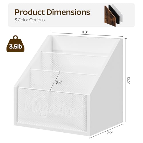 YATINEY Magazine Holder, Wood Magazine Rack Floor, Mail Organizer Countertop, Magazine Mail Holder Sorter, Record Holder for Magazines, Books, Newspapers, Tablets, White MR02WW - color: White