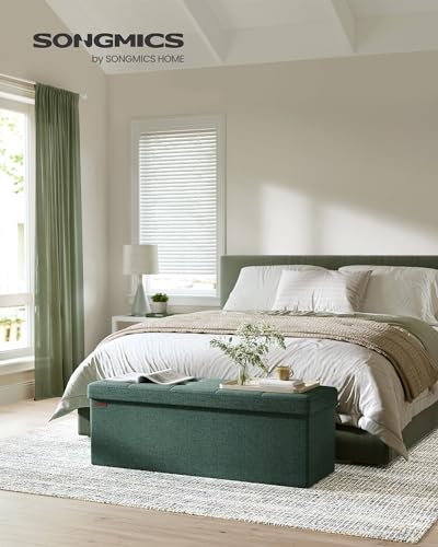 SONGMICS MAZIE Collection - 43 Inches Folding Storage Ottoman Bench, Ottoman Foot Rest, End of Bed Bench, Storage Chest, Load 660 lb, for Living Room, Bedroom, Entryway, Retro Green ULSF077C01 - color: Retro Green, size: 15"D x 43"W x 15"H