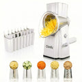 Upgrade Rotary Cheese Grater Shredder with Handle, Strong Suction Base, Multi-purpose Rotary Grater Slicer with 5 Interchangeable Blades for Ice, Vegetables, Fruit, Nuts with Blade Storage Box - color: Milky White