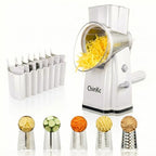 Upgrade Rotary Cheese Grater Shredder with Handle, Strong Suction Base, Multi-purpose Rotary Grater Slicer with 5 Interchangeable Blades for Ice, Vegetables, Fruit, Nuts with Blade Storage Box - color: Milky White