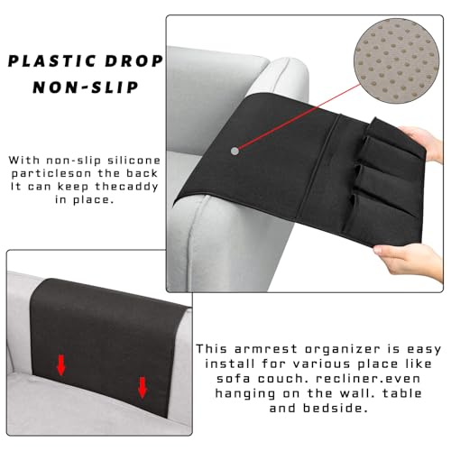 NB Sofa Armrest Organize Remote Holder Bedside Caddy Organizer With 5 Pockets，Non-Slip Couch Remote Control Holder Couch Armchair Caddy Accessories (Black, 35''X18'') - color: black, size: 35''x18''