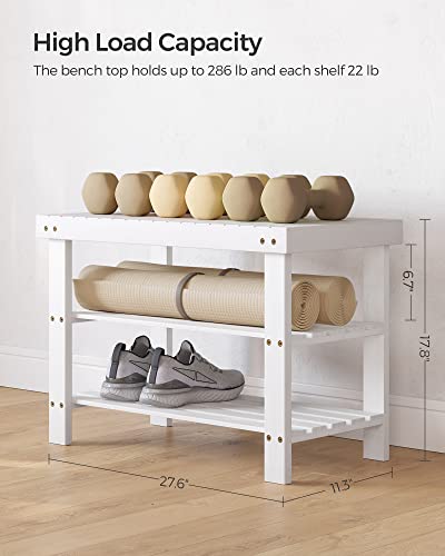 SONGMICS Shoe Rack Bench, 3-Tier Bamboo Shoe Storage Organizer, Entryway Bench, Holds Up to 286 lb, 11.3 x 27.6 x 17.8 Inches, for Entryway Bathroom Bedroom, Cloud White ULBS004W01 - color: Cloud White, size: 27.6"W