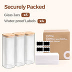 ComSaf Glass Spaghetti Pasta Storage Containers with Lids 2.2 Qt Set of 3, Tall Clear Airtight Food Storage Jar with Lid for Noodles Flour Oat Cereal Sugar Beans, Sqaure Spaghetti Pantry Containers - size: 2.2Qt*3