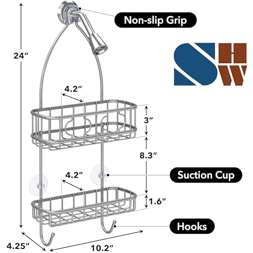 Simple Houseware Bathroom Hanging Shower Head Caddy Organizer, Silver (24 x 10.2 x 4.25 inches) - color: Silver, size: Medium