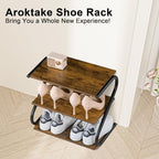 Small 3-Tier Shoe Rack, Z-Frame Wooden Shoe Shelf with Durable Metal Shelves for Hallway, Living Room, Closet, Bedroom (17.2”) - size: 10.35 x 17.20 x 15.75 Inches