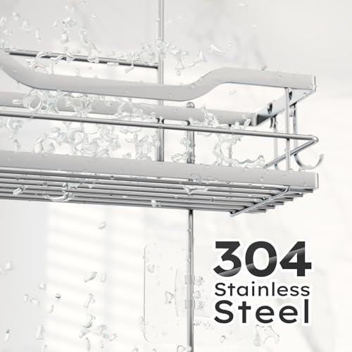 Consumest Over Door Shower Caddy - 2 Tier Shower Shelves Hanging with Soap Holders, Large Capacity Shower Organizer with 4 Hooks, Bathroom Rack and Storage, Silver - color: Silver, size: 2 Tier