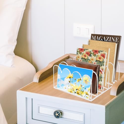 5-Slot Acrylic File Organizer for Desktop Clear Mail Holder Office Document Sorter Mails Storage 5 Compartments Multifunction Letter Folder Racks Holders for Office,Home, School Desk Organization