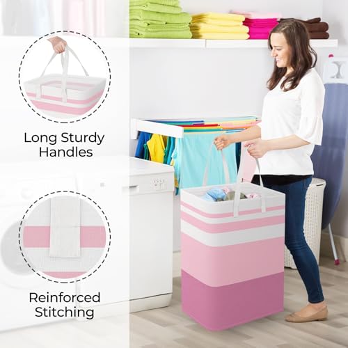 StorageRight Large Collapsible Laundry Basket Hamper with Easy Carry Handles，Freestanding Clothes Hampers for Laundry, Bedroom, Dorm, Towels, Toys, 75L, Pink - color: Pink, size: 75L