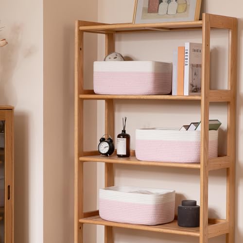 OIASKET Storage Baskets for Organizing 3 Pack, Woven Baskets for Shelves, Closet Organizer Bins Empty Gift Basket Toy Storage for Toys, Books, Towels, Clothes, 15"x11.42"x6.7", Pink - color: Pink