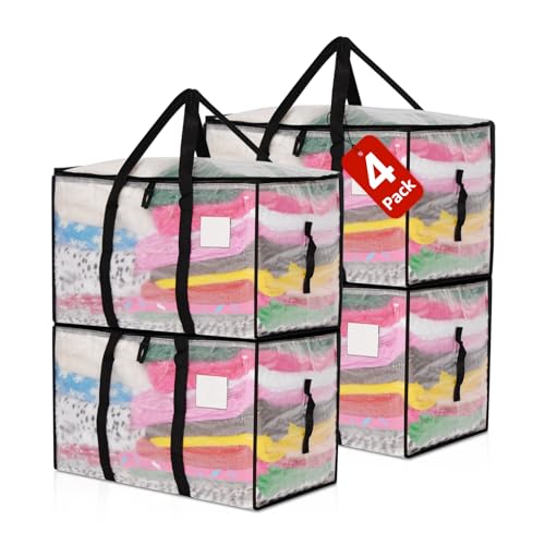Moving Bags Heavy Duty Extra Large, Alternative for Moving Boxes & Moving Supplies,Clear Storage Bins with Lids, Plastic Packing Tote, Storage Bags for Clothes with Handles & Zippers(Clear, 4Pack) - color: Clear, size: 4 Pack