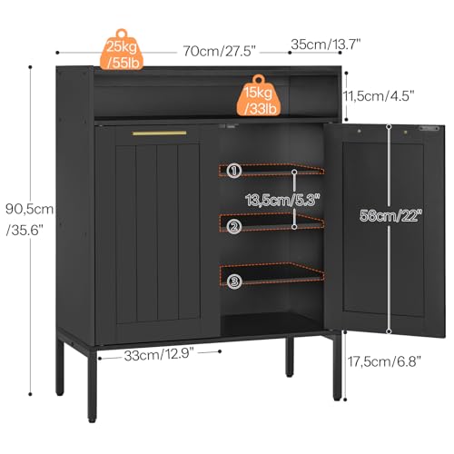 HOOBRO Shoe Cabinet, 6-Tier Shoe Storage Cabinet, Shoe Organizer Cabinet with Adjustable Shelves, Shoe Cabinet Storage with Doors, Shoes Rack Organizer Cabinet for Entryway, Hallway, Black BK15SC01