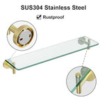 Glass Shelves for Bathroom,20-Inch Brushed Gold Floating Bathroom Shelf Stainless Steel Tempered Glass Shelf Modern Shelves Wall Mounted - color: Brushed Gold, size: 20"without railing
