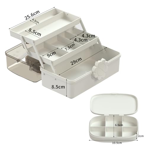 Covetree Hair Accessories Organizer with Handle, Lockable Three-Layer Multipurpose Art Supplies Storage Box and Plastic Jewelry Box, Sewing Organizer (White) - color: white