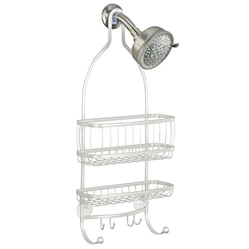 iDesign - 61974 York Metal Wire Hanging Shower Caddy, Extra Wide Space for Shampoo, Conditioner, and Soap with Hooks for Razors, Towels, and More, 10" x 4" x 22", Pearl White - color: Pearl White