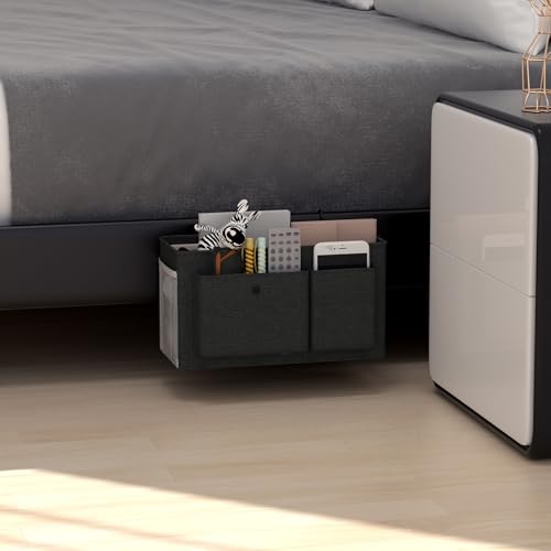 Edudif Bedside Caddy Bedside Organizer with Fixed Straps & Water Bottle Holder, Bunk Bed Caddy ideal for Home, Dorm, Hospital, Crib, Versatile Bedside Storage Solution (Black 2pcs) - color: Black 2pcs