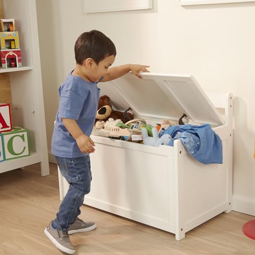 Melissa & Doug Toy Chest, Wooden Toy Storage Box with Safety-Hinged Lid, Kids Toys Storage Organizer for Playroom, Bedroom, & Montessori Classroom Furniture for Boys & Girls Ages 3+ - color: White