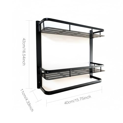 Shower Caddy，2 Pack with Towel Hanger,No-Drilling，Bathroom Shower Organizer，Rust-Proof Aluminum Alloy, Caddy for Kitchen & Home Decor，Adhesive Caddy,with Large Capacity, Black Color - color: Black-rectangle