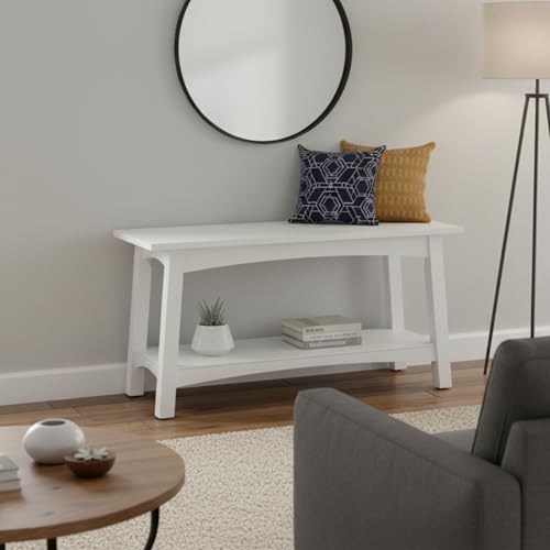 Craftsbury 36-Inch Solid Wood Entryway Bench with Storage Shelf – Easy Assembly Small Seating Bench for Hallway, Living Room, or Foyer by Alaterre Furniture (White) - color: White