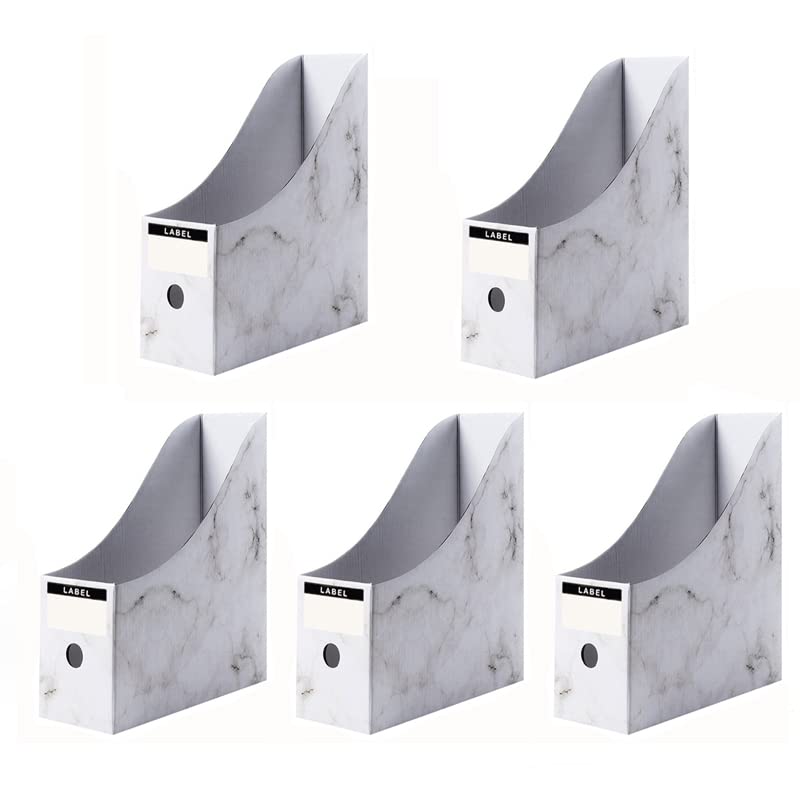 Foldable Desk File Holder Organizer Sturdy Cardboard Magazine Storage Box Document Rack with Blank Label Stickers for Home School Office (5, Marble) - color: Marble
