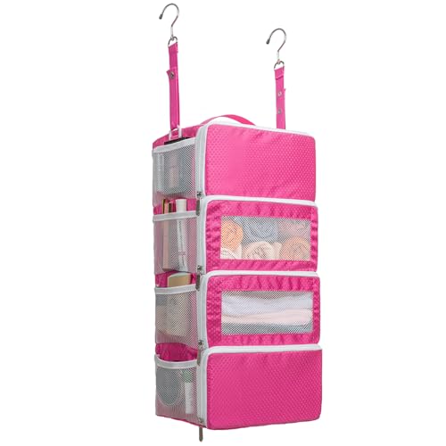 Suitcase Organizer, Travel Luggage Organizer Hanging Shelves Packing Cube Closet/Collapsible Portable Travel Organizer for Carry-on - color: Pink-S-4 Tier, size: Small