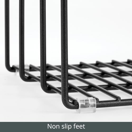 mDesign Steel Storage Tray Organizer Rack for Kitchen Cabinet - Divided Holder with 3 Slots for Skillets, Frying Pan, Pot Lids, Cutting Board, Baking Sheets - Concerto Collection - Black - color: Black, size: 10.2 x 7.3 x 8.6