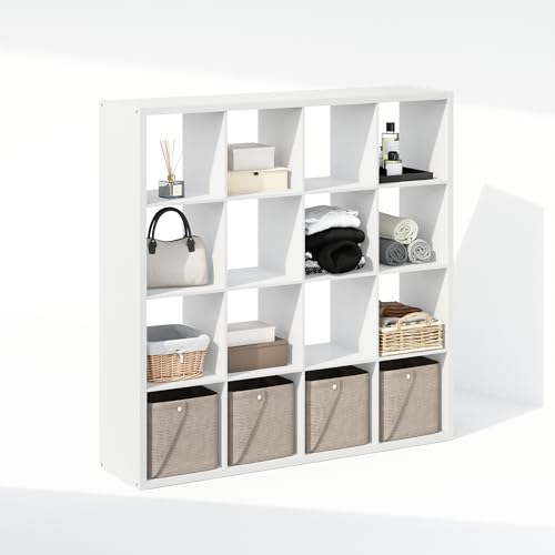 Furinno Cubic Closet Organizers and Storage, 16-Cube Closet Organizer, Open Shelf Closet Storage, Extra Thick Frame for Wardrobe, Bedroom, Living Room, White - color: White, size: 16-Cube