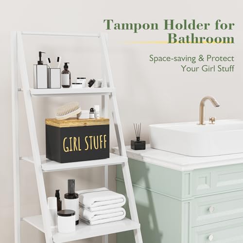 Tampon Holder for Bathroom with Hinged Lid, Feminine Product Organizer, Tampon Storage, Bathroom Period Products, Toilet Organizer, Bathroom Accessories Box for Girl Stuff (Black) - color: Black