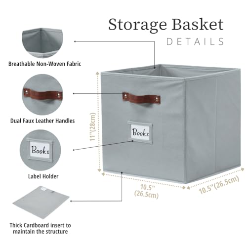 DECOMOMO Storage Bins, Cube Storage Bin with Labels, Fabric Storage Cubes for Shelves (10.5" x 11" / 6pcs, Grey) - color: Grey, size: Cube 11" / 6pcs