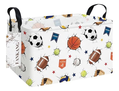 FANKANG Storage Bins,Nursery Hamper Canvas Laundry Basket Foldable with Waterproof PE Coating Storage Baskets for Boys and Girls, Office, Bedroom, Clothes,Toys(Rec-3D Sports Balls ） - color: Rec-3D Sports Balls