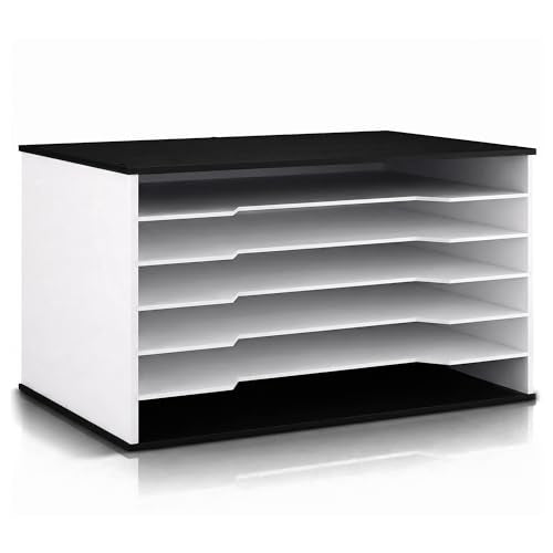 12x18 Construction Paper Organizer, 6-Tier Wooden Flat File for 11x17 & A3 Sheets | Large Durable wood composite organizer Paper Storage for Classroom, Office & Art Room | Black & White| - size: 6 tiers Black & White 20.25"W x 12.25"H x 13.25"D