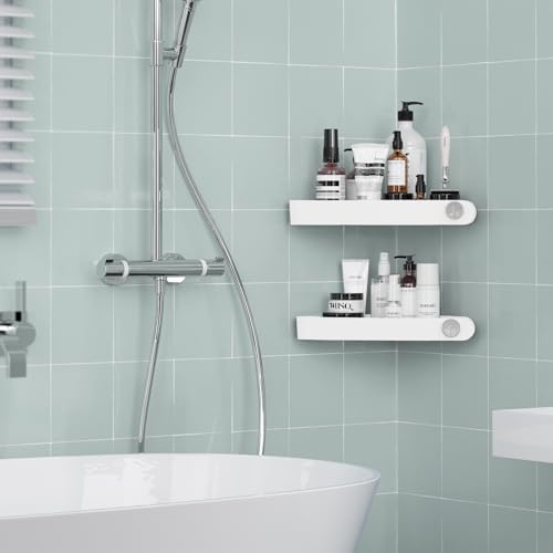 Sotfamily Plastic Shower Caddy Corner (for 90° Only), 2 Pack Adhesive Corner Shower Shelves for Bathroom Organizers and Storage, White - color: White, size: 2 Pack