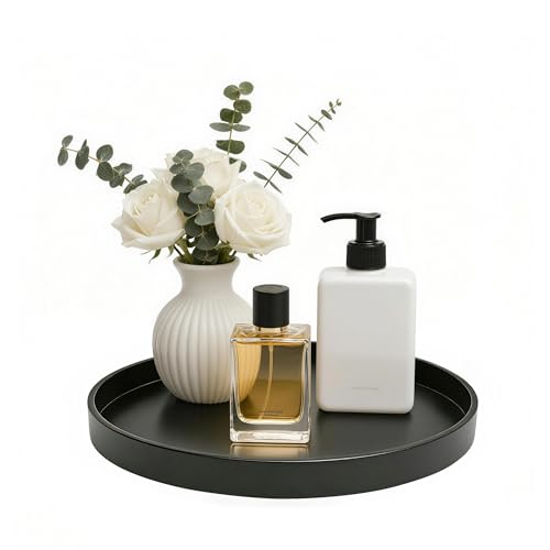 Bathroom Vanity Tray, 1 Pack 9" ABS Black Round Vanity Trays for Bathroom Counter, Dresser Decor Trays for Perfume, Candles, Keys, Kitchen Countertop Organizer, Decorative Tray Soap Holder - color: Black, size: 9"