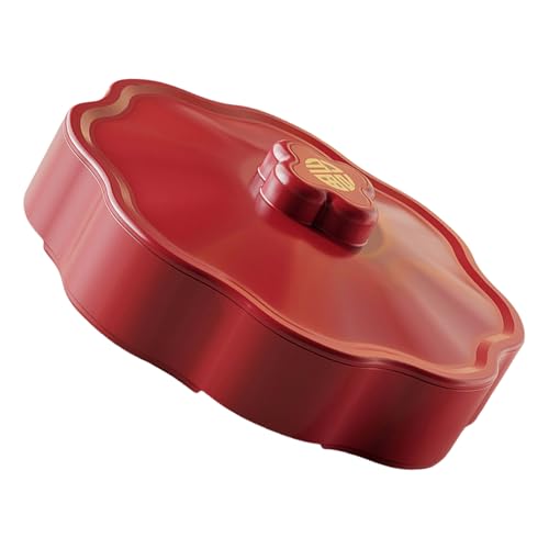 Candy Box Dry Fruit Container With Lid For Living Room 5 Compartments Snacks Organiser For Household Use - color: 1-tier, size: Red