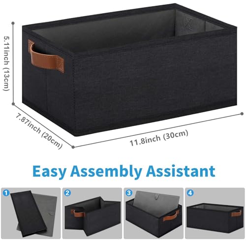 GhvyenntteS Small Fabric Storage Bins 6 Pack, 11.8" x 7.87" x 5.11" Storage Basket with Leather Handles, Closet Storage Bins for Shelves, Storage Baskets for Shelves, DVD Storage (Black) - color: Black, size: Small-11.8"x 7.87"x 5.11"-6pcs