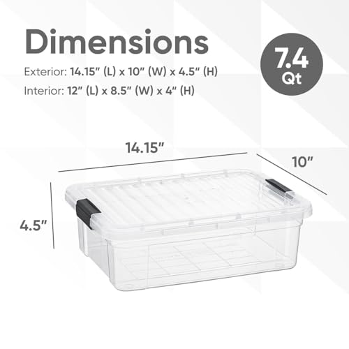 Superio 7.4 Quart Clear Plastic Storage Bin with Lid, Non-Toxic, BPA Free, Odor Free, Organizer Storage Box, Stackable Plastic Tote for Home, Garage, School, and Office - size: 7.4 Qt