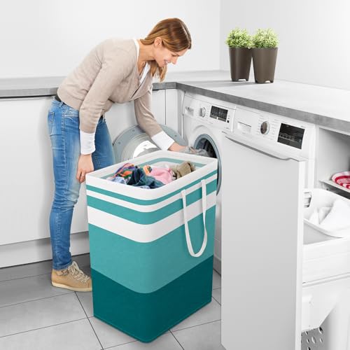 StorageRight Large Collapsible Laundry Basket Hamper with Easy Carry Handles，Freestanding Clothes Hampers for Laundry, Bedroom, Dorm, Towels, Toys, 125L, Green - color: Green, size: 125L