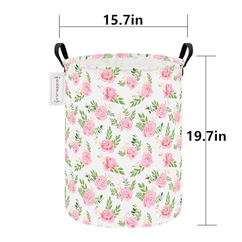 QUEENLALA Large Storage Basket,Laundry Hamper/Bathroom/Home Decor/Collapsible Round Storage Bin,Boys and Girls Hamper/Boxes/Clothing(Round-Pink roses) - color: Round-Pink roses
