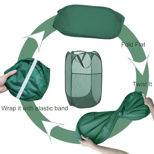 Pop Up Laundry Basket, Collapsible Mesh Laundry Hamper, Vertical Popup Hamper for Laundry, Spacing Saving Storage Basket for Bedroom, Hotel, Cruise, Green - color: Green