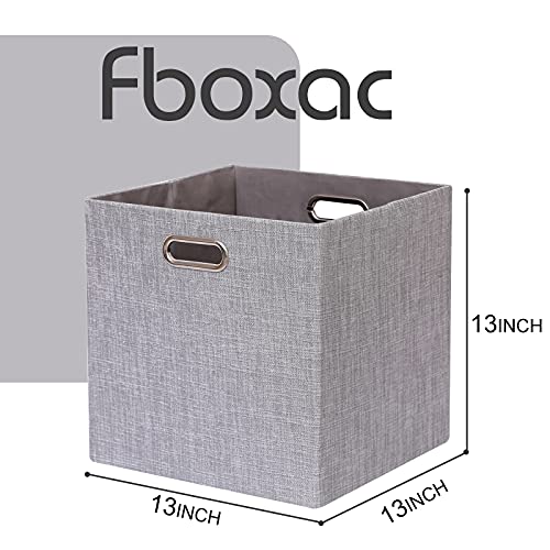 Cube Storage Bins 13×13x13 Inch Linen Foldable Box with Handles, Collapsible Organization Basket Set of 4 Large Capacity Grewer for Closet Shelf Cabinet Bookcase Bedroom, Silver Grey - color: Grey