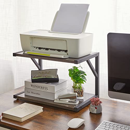 IBUYKE 2-Tier Desktop Printer Stand Holder, Multi-Purpose Desk Organizer Storage Shelf, Book Shelf Printer Shelf for Fax Machine, Scanner, Files, Books, Dark Grey UTLJ004G - color: Dark Grey, size: no wheel