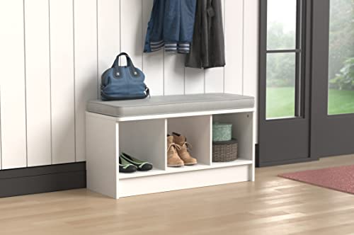 ClosetMaid 1631 Cubeicals 3-Cube Storage Bench, White with Gray Cushion - color: White With Gray Cushion