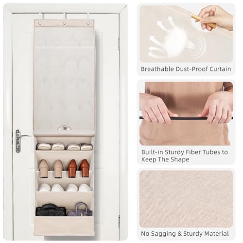 STORAGE MANIAC Over the Door Shoe Organizer with Curtain Dustproof Heavy-Duty Large Deep Pocket Hanging Shoe Organizer for Closet Dorm & Narrow Door Storage Shoe Holder Shoe Rack, 9-Shelf Beige 1 Pack - color: Beige, size: 9-Shelf