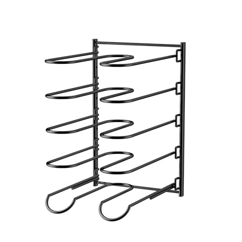 JAQ Pots and Pans Organizer, 13.18 inch Heavy Duty Pot Lids Rack Holder Adjustable Height for Muffin Tins, Baking Sheets, Skillets,Cookware,Bakeware in Cabinets Shelf Countertop Pantry-Black - color: Black