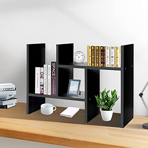 J.M.Deco Desktop Organizers and Storage for Office, Adjustable Desktop Organizer Shelf Double H Display, True Natural Stand Shelves, Black - color: Black