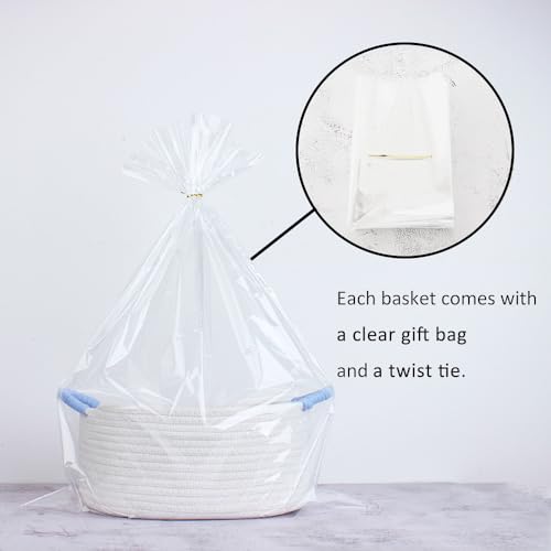 Yimi's Dream Basket for Gifts, Small Cute Shelf Baskets for Babies, Wedding, Birthday, White Rope Baskets with Blue Handle for Home Decor(Oval, 12"x 8"x 5") - color: white with blue handle, size: Oval - 12"x8"x5"