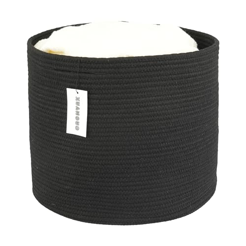 XUANGUO Cotton Rope Basket For Girls Boys Kids 16”X14” Baby Laundry Basket Nursery Bin Round Woven Baskets Organizer For Storage Toys Blankets Shoes Clothes black - color: black
