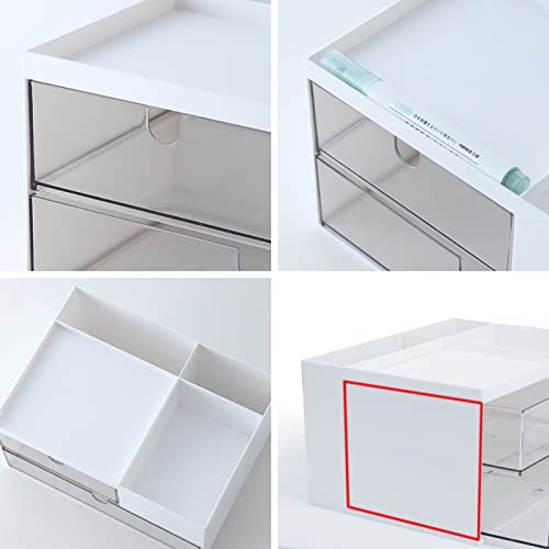 Desk Drawer Organizer, Desk Storage Box with 2 Drawers and 4 Compartments, Multifunctional Desk Accessories & Countertop Organizers for Office School Home (White） - size: 9*6.5*5inch - 6 Compartment