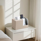 Square Tissue Box Cover with 2 Compartments Storage Organizer, PU Leather Tissue Box Holder with Remote Control Holder for Livingroom Nightstand, Multifunctional Cube Tissue Holder (Beige) - color: Beige